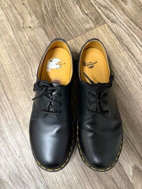 Dr. Martens Black Leather 3-Eye Derby with Yellow Stitching